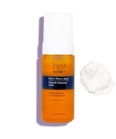 Hey Honey Skincare Don't Miss A Spot Propolis Facial Cleanser Foam | Gently Removes Skin Oil and Other Pollutants From Your Acne Prone Oily Skin | 5 Oz