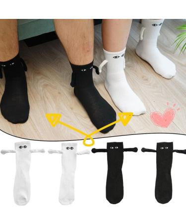 1/2 Pair Funny Magnetic Suction Couple Socks | Unisex 3D Doll Holding Hands Design | Casual White Socks - Buy Online on GoSupps.com