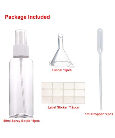 Mini Travel Spray Bottles Set - 2 oz Refillable Clear Plastic Fine Fog Containers with Funnel & Label for Makeup Essential Oils & Perfume - Buy Online on GoSupps.com