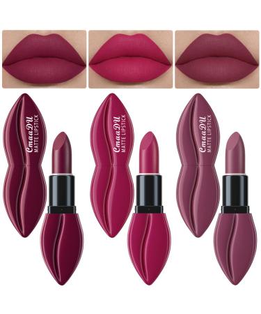 evpct 3Pcs Dark Purple Rose red Mauve Matte Velvet Lipstick Set Long Lasting Waterproof Smudge Proof 24 Hours Lip Stick Packs Lip Stain Makeup Set for Women labiales matte larga duracion 24 030408 3 Count (Pack of 1) ...