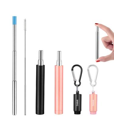 2 Pack Reusable Metal Straws Collapsible Stainless Steel Drinking Straw Travel Portable Telescopic Straw with Case,2 Cleaning Brushes Included Black/Rose Gold Black-Rose Gold - Buy Online on GoSupps.com