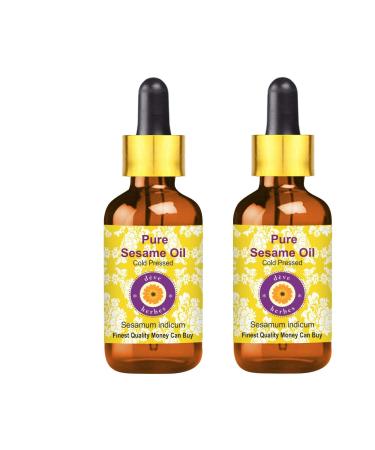 DEve Herbes pure sesame oil (sesamum indicum) with glass droppers natural therapeutic quality cold -pressed (pack of Two) 100ml x 2 (6.76 oz) 100 ml (2 Pack)