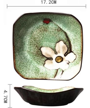 Dinner Plate Pasta Tableware Elegant Hand Painted Creative Ceramic Western Food Square Plate Unique Blue Green Daffodil Flower Pattern Home Kitchen Fruit Salad Dish A - Buy Online on GoSupps.com