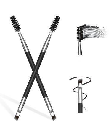 2 Pieces Eyebrow Brush Angled Eye Brow Brush and Spoolie Brush Double Ended Eyebrow Brushes Multi-functional Eyelash Brushes Perfect for Lining and Shaping Brows Spoolie for Brows or Lashes (Black)
