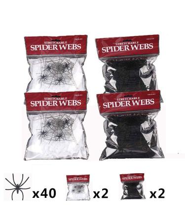 4 Packs Halloween Spider Web With 40 Pieces Plastic Spiders Super Stretchy Cobwebs For Halloween Party Decorations Supplies 2 Colors