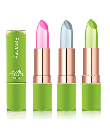 Petansy 3 Packs Aloe Vera Lipstick Lips Moisturizer Long Lasting Nutritious Lip Balm Magic Temperature Color Change Lip Gloss-Set(A)