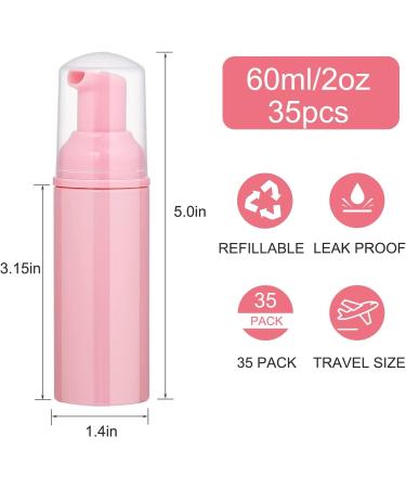 35 pcs 2oz Foam Soap Dispensers - Mini Plastic Travel Bottles with Pump for Hand Sanitizer, Shampoo, Castile Liquid - Pink - Buy Online on GoSupps.com