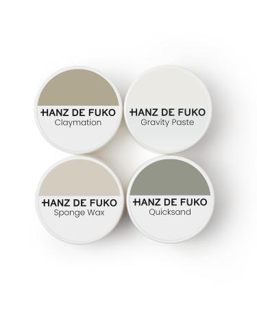 Hanz de Fuko Deluxe Mini Hair Care Kit – Super Styling Sampler Featuring Claymation, Quicksand, Gravity Paste, Sponge Wax – Certified Organic Ingredients, 4 pack, 0.25oz each