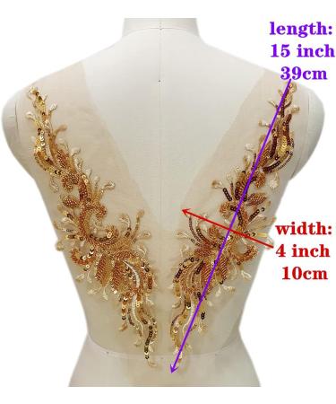 Handmade Gold Glass Beads Applique for Evening Dress - Luxury Beading Lace Fabric Patch - Buy Online on GoSupps.com