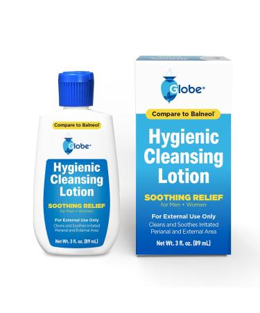 Globe Hygienic Cleansing Lotion for Men and Women, Discomfort, Pain & Itch Relief for Sensitive Areas, Cooling, Non-Irritating & Non-Drying Gentle Personal Care Cleanser, Travel Must Have,3 oz Bottle