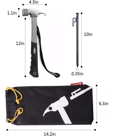 10in Forged Steel Tent Stakes & 12in Camping Hammer Set - 8/16pcs Heavy Duty with Storage Pouch | Ideal for Rocky Terrain, Desert, Snowfield, Grassland - Buy Online on GoSupps.com