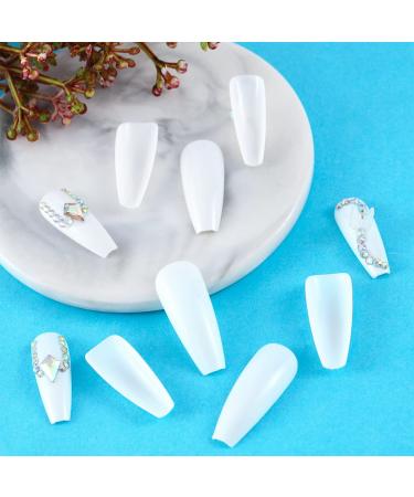 Sethexy Long Coffin False Nails - 24Pcs Bling White Acrylic Press-On Nails for Women & Girls - Crystal Sparkle Design - Buy Online on GoSupps.com