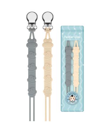 Yolnkos pacifier chain young girls silicone frog pacifier clips dummy holder pacifier band pacifier chains for baby shower 2 pieces (beige gray) a: (beige gray) - Buy Online on GoSupps.com