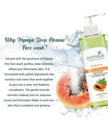 Biotique Papaya Deep Cleanse Face Wash | Gentle Exfoliation | Visibly Glowing Skin | 100% Botanical Extracts| Suitable for All Skin Types | 200ml - Buy Online on GoSupps.com