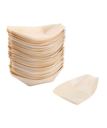 Spkaodngo 50x Finger Food - Bowls Boat Biodegradable Wood 11 cm x 6.5 cm