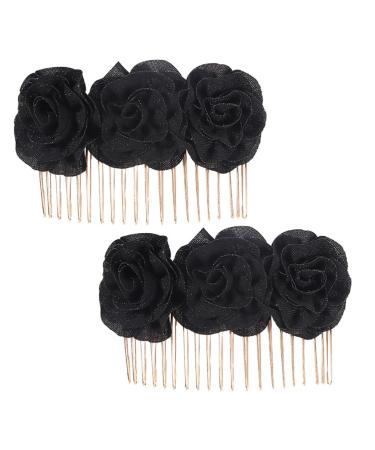 Bridal Headpieces for Wedding Black Decor Metal Hair Clips Black Trim Hair Accessories for Prom Goody Hair Clips for Women Metal Hair Comb Women Hair Accessories Flowers Blush Miss