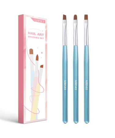 AIRSEE Nail Art Clean Up Brushes 3 Pcs Painting Brushes for Nails with Flat/Oval/Fine Angled Gel Nail Brushes Nail Brushes for Cleaning Nail Polish Mistake on the Cuticles