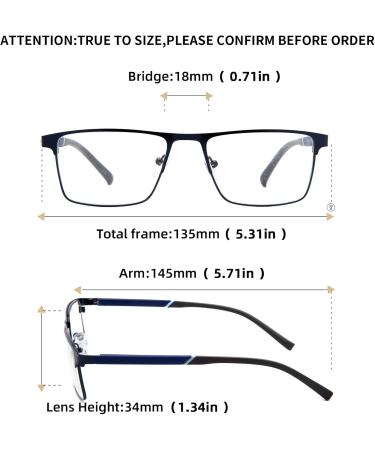 Amorays Men's Blue Light-Blocking Reading Glasses - Metal Frame Spring Hinges +2.50 Magnification - Buy Online on GoSupps.com