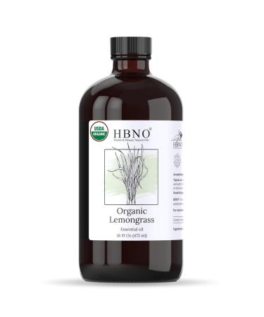 HBNO Organic Lemongrass Essential Oil - 16 oz (475ml) Large Size - Ideal for Shampoos Conditioners Mouth Washes Face wash Lotions and Skin Care Products.
