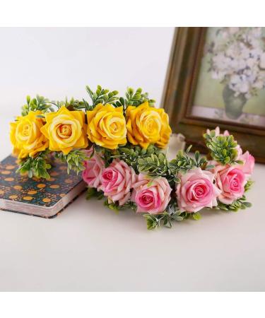minkissy Flower Headband Floral Headdress Artificial Rose Hair Wedding Fabric Hair Band Cosplay Headwear for Girls Women Brides Yellow - Buy Online on GoSupps.com