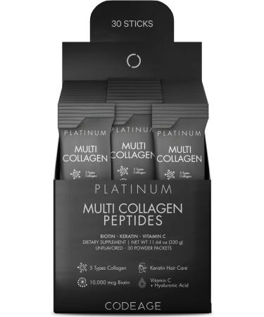 Codeage Multi Collagen and Biotin 10 000 mcg + Vitamin C B6 & D3 Keratin Hyaluronic Acid Niacin 18 Amino Acids - Stick Packs Supplement - 5 Types Collagen Protein 30 Powder Packets