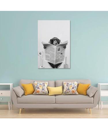 Funny Monkey on Toilet Poster - Black & White 90s Humor Wall Art for Kids | 30x45 cm Canvas - Buy Online on GoSupps.com