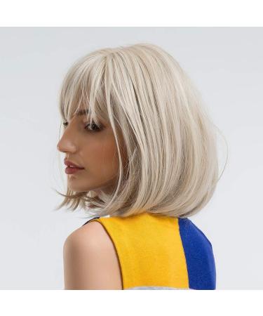 HAIRCUBE Creamy White Short Bob Wig with Bangs - 12 Inch Heat Resistant Synthetic Wig for Women - Buy Online on GoSupps.com