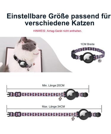 Mouyou Airtag Cat Collar with Bell | Adjustable Soft Nylon Neck Band 22-34cm | Black Net Pattern with Safety Clasp and Silicone Holder - Buy Online on GoSupps.com