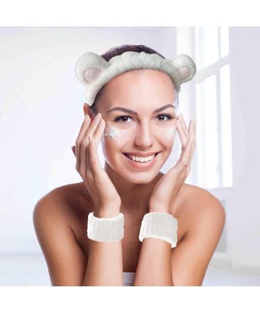 Women's Makeup and Skincare Headband with Matching Wristbands - White Bear Ears - Buy Online on GoSupps.com