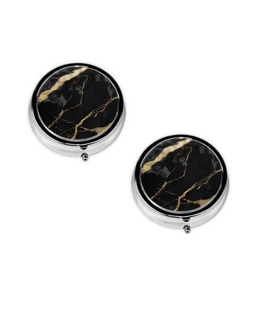 Black Marble Printed Mini Round Pill Box Pill Box 3 Compartment Medicine Pill Case Pill Organizer Travel Pillbox Portable Pill Box for Pocket Home Office Use