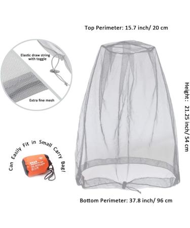 Cinvo Head Net Mesh Bug Net for Mosquitoes, Bugs, and Insects - Bigger Size, Works Over Hats - Free Stock Pouch Included (Grey) - Buy Online on GoSupps.com
