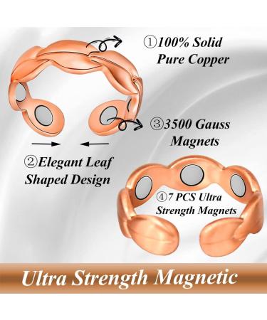 Vicmag 2PCS Copper Rings for Women | Ultra Strength Magnetic 99.99% Solid Pure Copper | Adjustable | Gift Box Included | Set of 2 Copper Leaf & Flower Rings - Buy Online on GoSupps.com