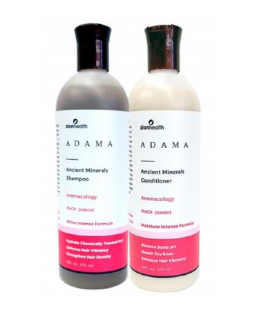 Adama Minerals Shampoo and Conditioner Set 16 oz (Aromacology (Peach Jasmine))
