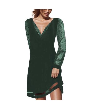 Hanxiulin winter dress ladies party maxi dress women dress business elegant dresses elegant long-sleeved cocktail dress gifts V-neck party dress festive bodycon evening dress green xl