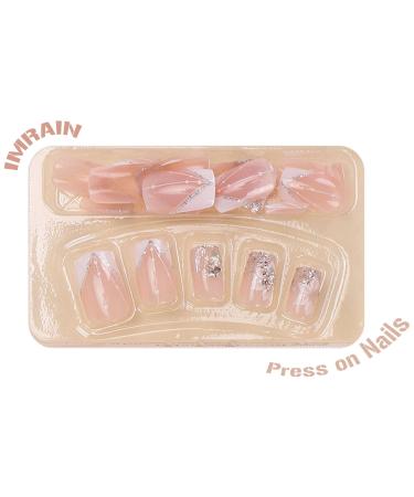 Buy Short Square Press on Nails - White French Tips & Glitter | Full Cover Gel Fake Nails for Women & Girls - Buy Online on GoSupps.com