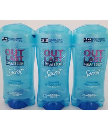 Secret Outlast Antiperspirant and Deodorant Clear Gel, Completely Clean - 2.7 Oz Each, Pack of 3 Fresh 2.7 Ounce (Pack of 3)
