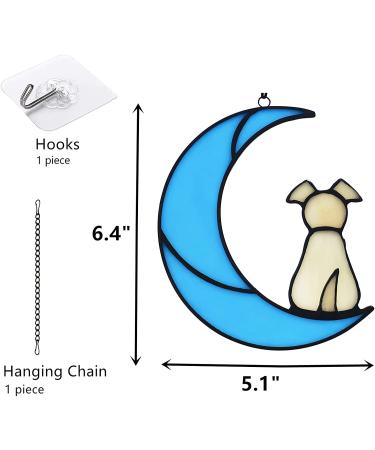 Stained Glass Dog Memorial Suncatcher Yellow Dog Decor on Blue Moon Window Hangings | Sympathy Gift for Loss of Dog - Buy Online on GoSupps.com