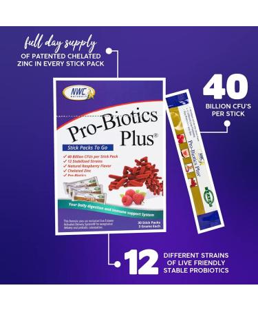 NWC Naturals Pro-Biotics Plus Stick Pack of 30 On the Go Pro-Biotic Powder Packets for Men Women & Kids - Immune System Support Natural Probiotic and Prebiotics Supplement - Buy Online on GoSupps.com