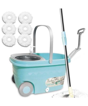 Spin Mop Bucket Floor Cleaning - Favbal Mop and Bucket with Wringer Set Spinning Mopping Buckets Cleaning Supplies with 6 Replacement Refills,61" Extended Handle for Home Hardwood Floors Tiles