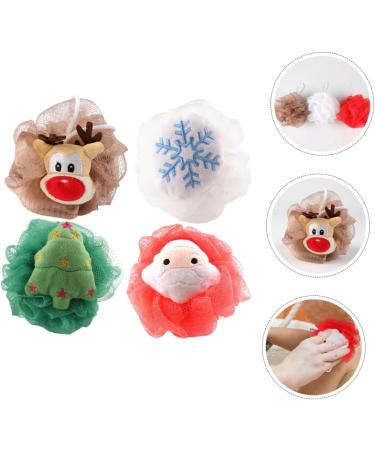 FOMIYES 4pcs Christmas Loofah Sponge Set | Santa Claus Back Scrubber & Skin Exfoliating Bath Flowers - Perfect for Holiday Gifts - Buy Online on GoSupps.com