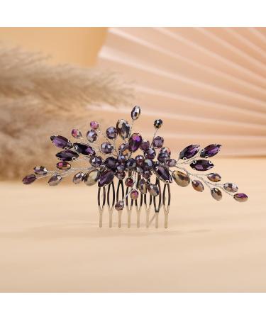 Teyglen Rhinestone Wedding Headpieces Bridal Purple Crystal Hair Comb Hair Accessories for Bride Handmade Red Black Blue Hair Pieces for Women Girls