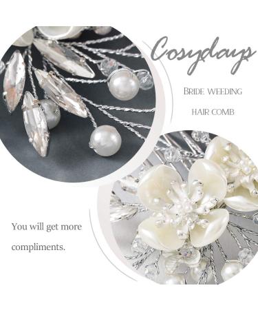 Flower Bride Wedding Hair Comb - Silver Pearl Bridal Hair Piece for Women and Girls | Cosydays Crystal Hair Accessories (A-Flower) - Buy Online on GoSupps.com