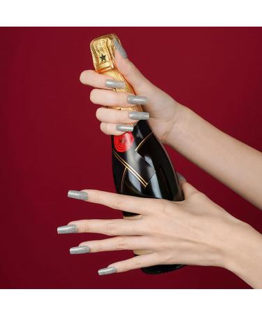 Semi Cured Gel Nail Wraps - 20pc Salon-Quality Manicure Set in Grey Glitter - Long Lasting & Easy to Apply/Remove with Nail File & Cuticle Stick - Buy Online on GoSupps.com