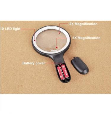Glass Handheld Magnifier Enlarged Mirror Extra Large 5.5" Glass with Bright 10 LED Lights 2X Lens 5X Zoom Reading Handheld Loupe Magnifier Magnifier for Reading Made in China - Buy Online on GoSupps.com