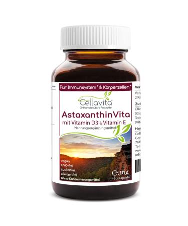 CELLAVITA Astaxanthin Vita | Astaxanthin without additives & pure with vitamins D + E 60 capsules in a glass