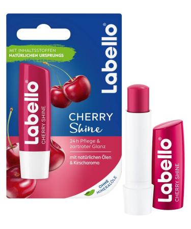 Labello Cherry Shine (4.8 g) lip care stick with a delicate red and shimmer pigments and cherry aroma lip care without mineral oils