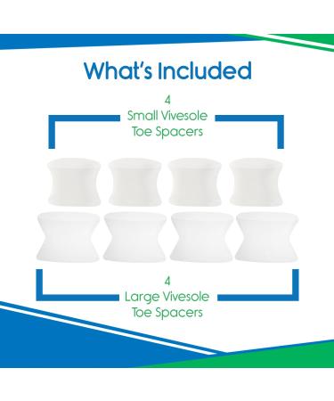 ViveSole Toe Spacer Separators (8 Pcs) for Overlapping Toes - Bunion Pain Relief & Toe Alignment Corrector - Silicone Gel Spreaders for Men and Women - Buy Online on GoSupps.com