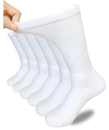 Men Diabetic Socks Extra Wide Non Binding Crew Sock Cushioned Moisture Wicking Socks Loose Top Edema Thick Ankle 3 Pairs A-white (3 Pairs)