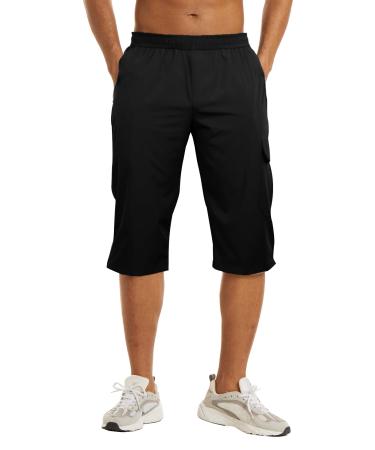 Nanamee 3/4 short pants men waterproof cargo outdoor shorts hiking pants men stretch trekking pants mtb pants men long summer pants serenle black m