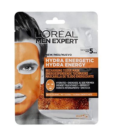 L'Or al Men Expert Men Expert Hydra Energetic Tissue Face Mask for Men Sheet Mask for Tired-Looking Skin (1 Piece)